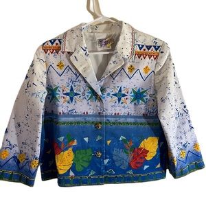 Nancy Bolen City Girl Embroidered Beaded Lined Leaf Jacket Blazer Gem Buttons